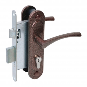 Замок врезной цилиндровый с защёлкой в комплекте с ручкой ЗВ4-3/07 (медь антик), 4 кл.